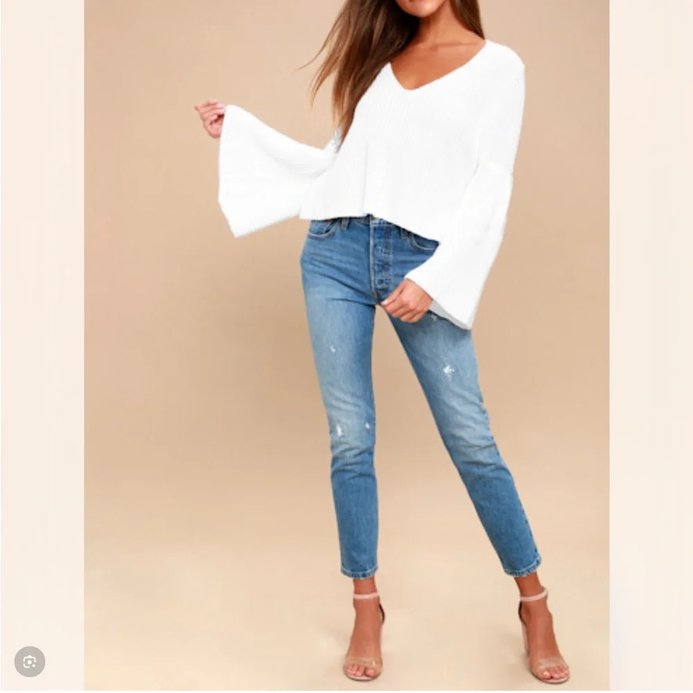 Free People White Bell Sleeve Knit Sweater Size Small